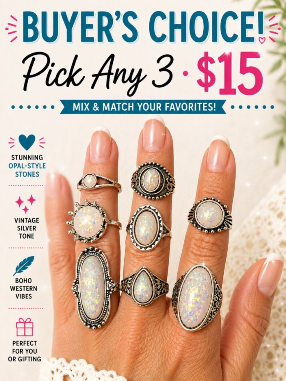Buyer's Choice! Pick Any 3 Opal-Inspired Fashion Rings for $15 | Mix & Match